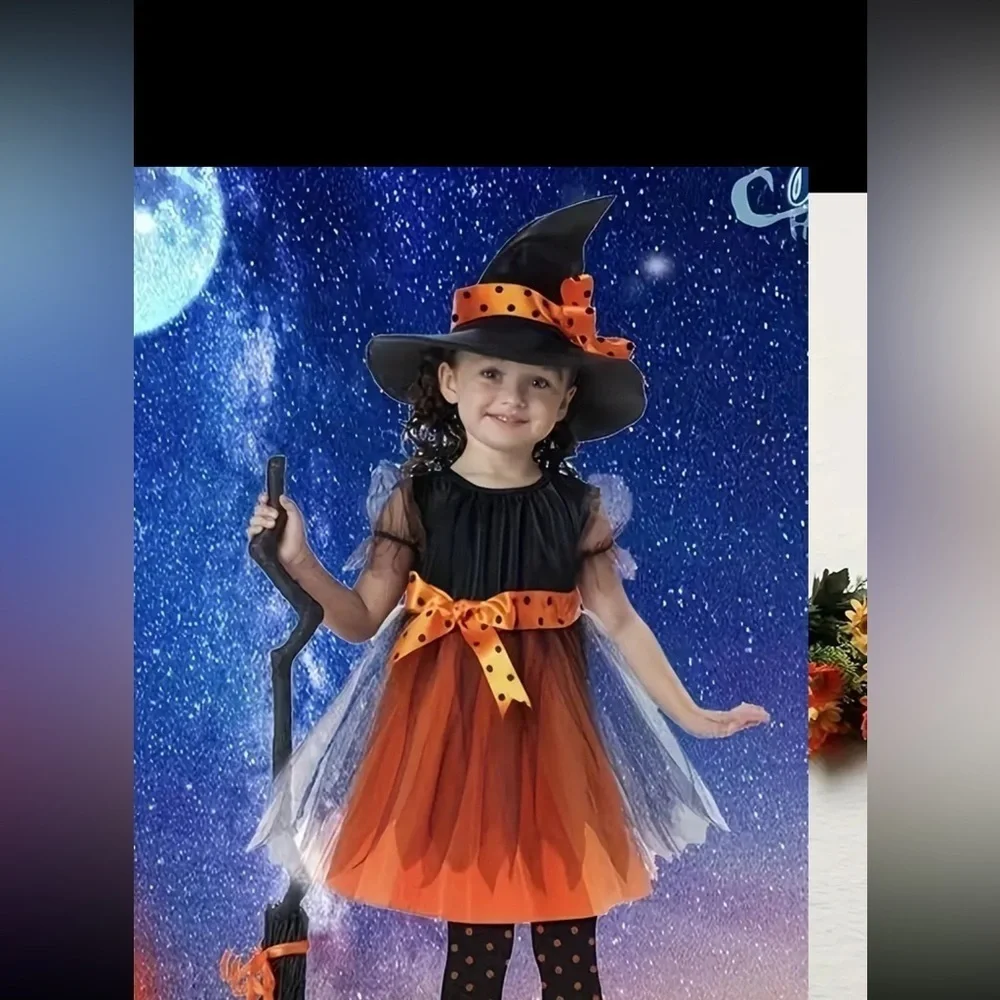 🧡 Halloween Girls Color Splicing Princess Dress + Hat‼️CLEARANCE